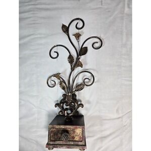 Bronze Floral Metal Jewelry Tree Stand with Drawer Distressed Gold MF-804230PW/L
